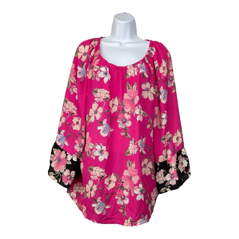 Womens Floral Blouse Size 18/20W Cottagecore Boho Peasant Flowy‎ Lightweight